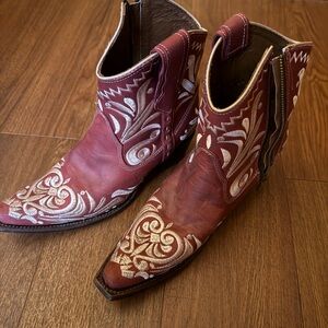 Buckle Burgundy and Cream Women's Leather Ankle Boots
